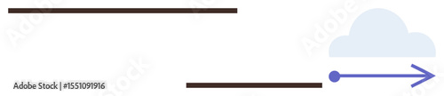 Horizontal arrow pointing to a cloud with two parallel horizontal lines. Ideal for cloud computing, data migration, storage, digital connection, innovation, progress, file sharing. Clean metaphor