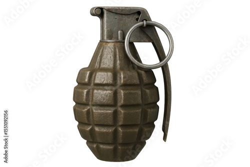 Photorealistic fragmentation grenade on a transparent background, showcasing its destructive potential