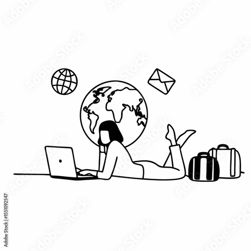 Modern Freelancer Lifestyle Vector with Passive Income, Social Media Management, and Travel Bags