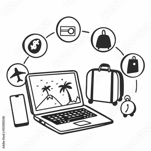 Modern Freelancer Lifestyle Vector with Passive Income, Social Media Management, and Travel Bags