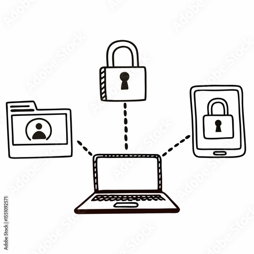Remote Work Security Vector Showing VPN, Encrypted Files, and Two-Factor Authentication