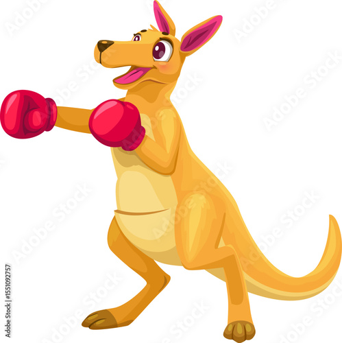 Cartoon funny boxing kangaroo animal character. Australian wildlife fauna marsupial animal cute personage, wallaby isolated vector mascot. Happy smiling kangaroo character sparing in boxing gloves