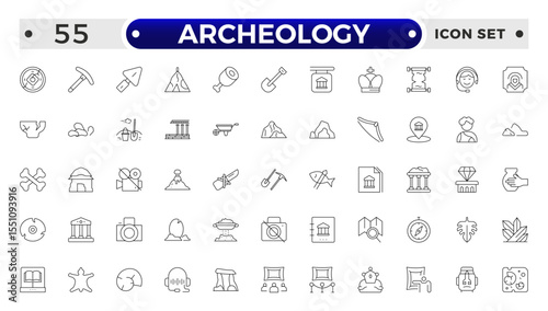 Archeology Outline icon set. Historical line icon. Contain linear symbols exhibition, antiquity, art, old, archaeologic, heritage and more. Antiques modern icon. Minimalist icons collection.