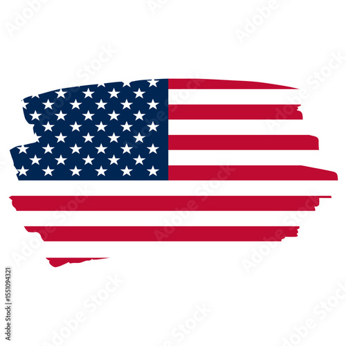 Artistic representation of the American flag with a brushstroke effect, isolated.