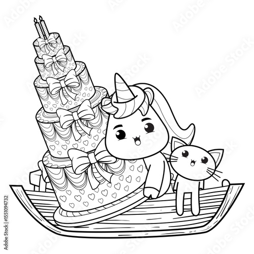 Happy Birthday Coloring Page with cute unicorn