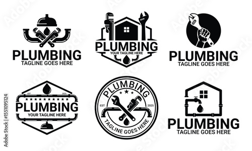 set of Plumbing logo design, with retro or vintage style vector template