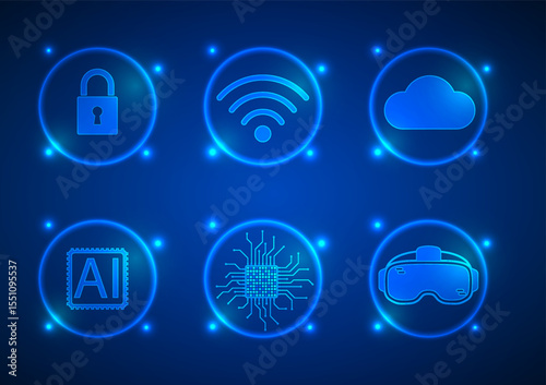 Digital technology icon background. Network cloud security concept. Design for online data system wireless wifi.