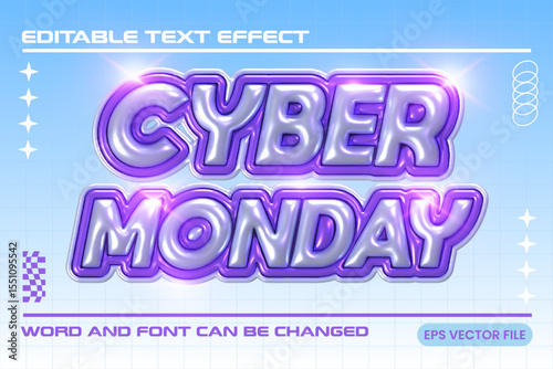 Fotografía Cyber monday shiny chrome inflated 3d editable vector text effect