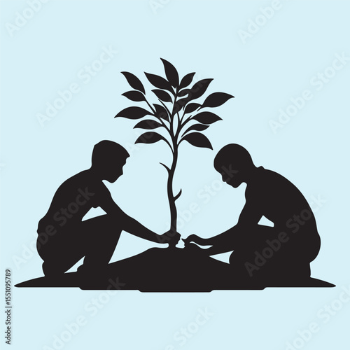 Gardener Planting Tree Silhouette