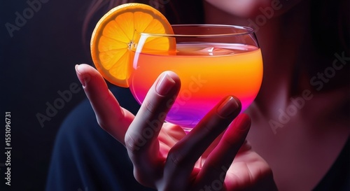 A Glass of Tropical Sunset Drink with Orange Slice
