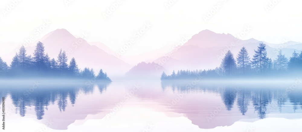 Fototapeta premium Misty mountain lake, pastel hues