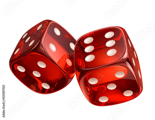 Vibrant Red Dice Floating with Energy and Light, Isolated PNG Cutout