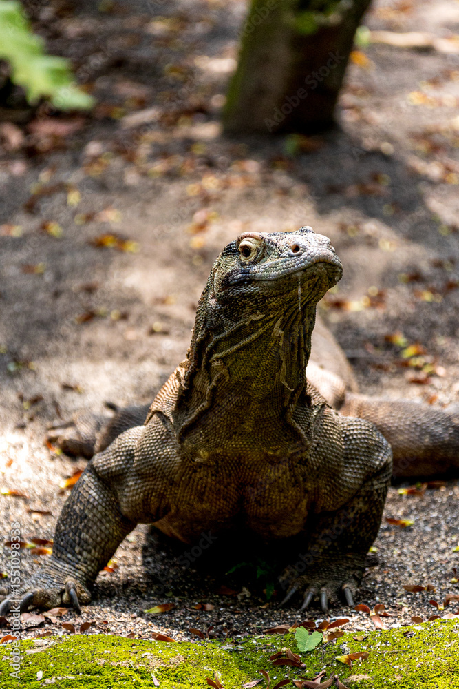 Fototapeta premium Komodo dragon giant lizard (Varanus komodoensis), Native to a few Indonesian islands within the Komodo National Park