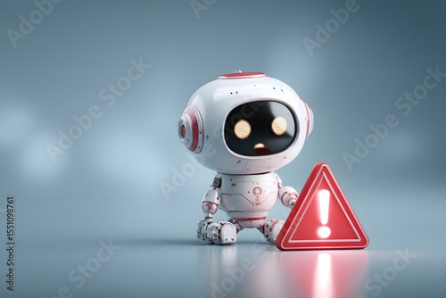 AI chatbot error concept illustrating a system malfunction with a robot and warning symbols. Illustration.