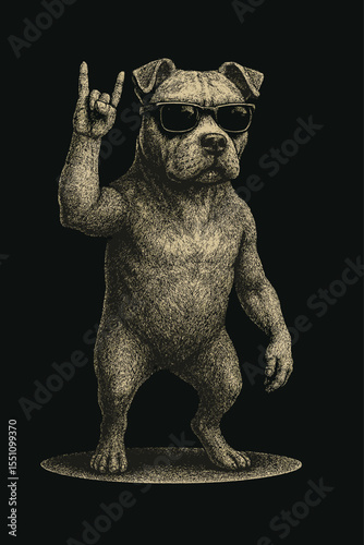 Funny staffordshire dog with sunglasses and rocker handsign vector illustration