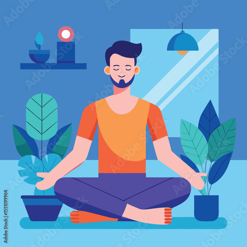 man doing yoga vector