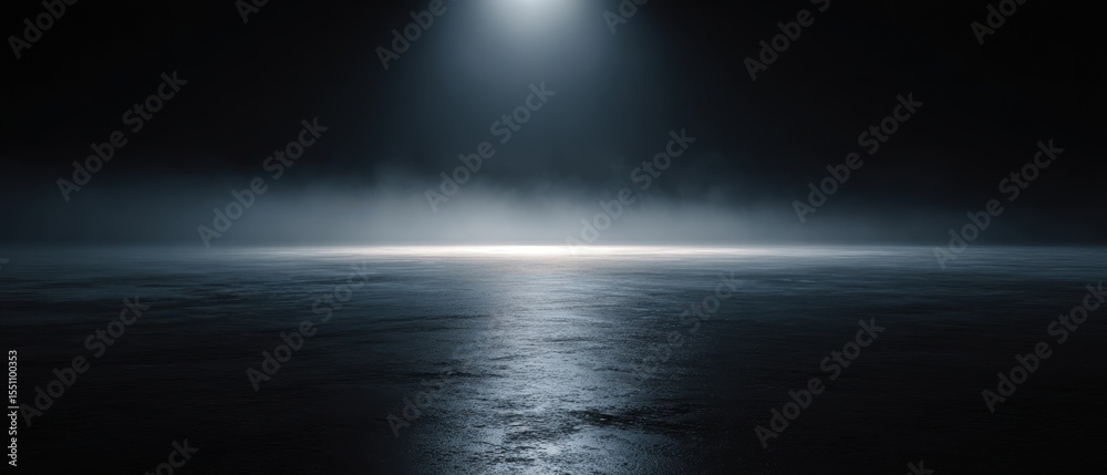 Fototapeta premium The serene nightscape illuminated by a spotlight in an atmospheric haze.