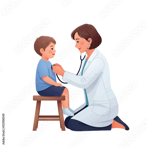 Pediatrician Examining Child with Stethoscope Healthcare Illustration