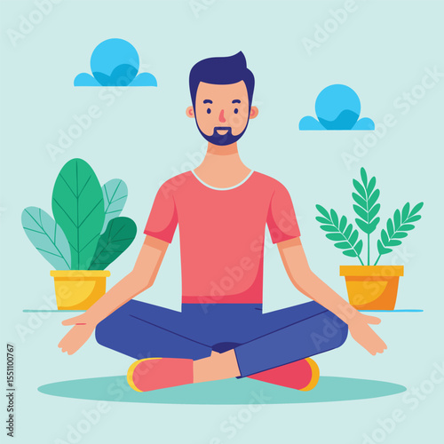 man doing yoga vector