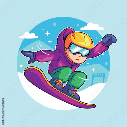 Boy Snowboarder Jumping in Winter Sky