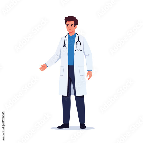 Professional Male Doctor in White Coat with Stethoscope Illustration