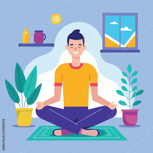 man doing yoga vector