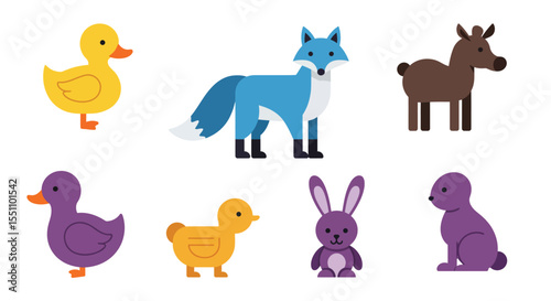 Cartoon Animal Collection – Colorful and Cute Wildlife Illustrations for Kids and Educational Designs