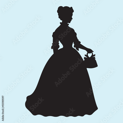 Elegant Victorian Woman with hand bag Silhouette