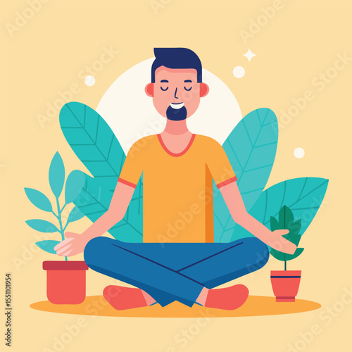 man doing yoga vector