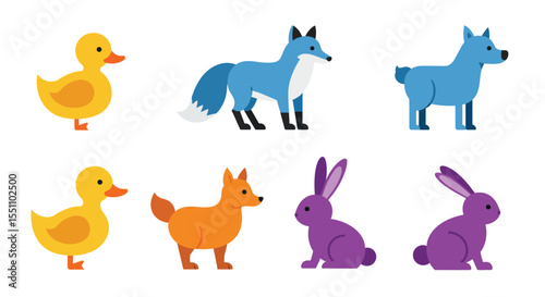 Cartoon Animal Collection – Colorful and Cute Wildlife Illustrations for Kids and Educational Designs