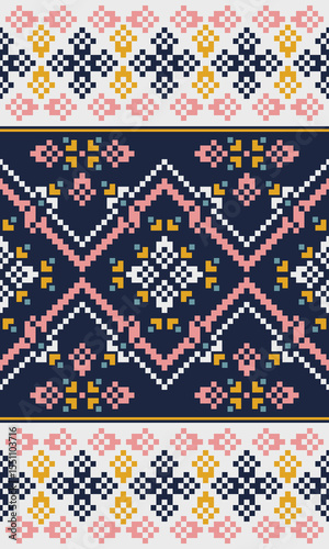 Pixel dreamscape patterns inspired by digital harmony clean geometry and bold colors that reflect a futuristic yet minimalist world through carefully crafted textile design