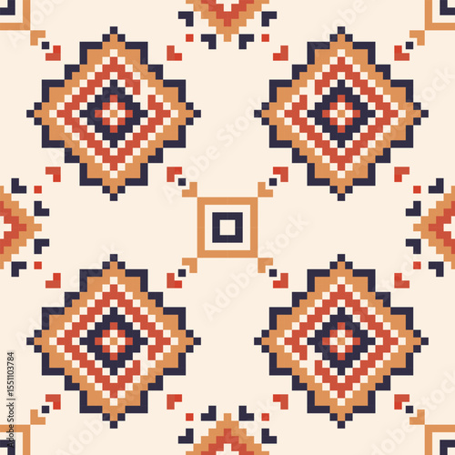 Creative Pixel Art Fabric Design with Abstract Layers and Seamless Geometry for High Quality Print on Demand Products Including Fashion DIY and Decor