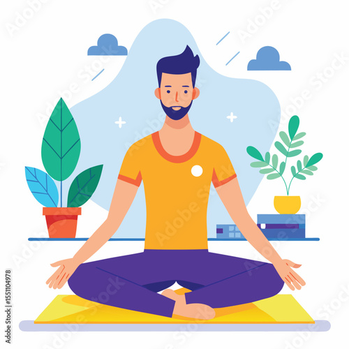 man doing yoga vector