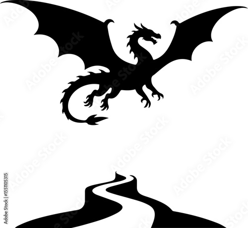 black dragon on white background