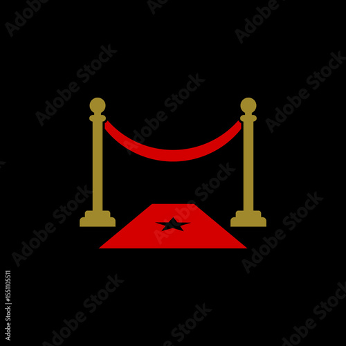Red Carpet with barriers and star icon isolated on black background