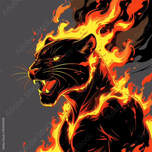 black panther picture on fire