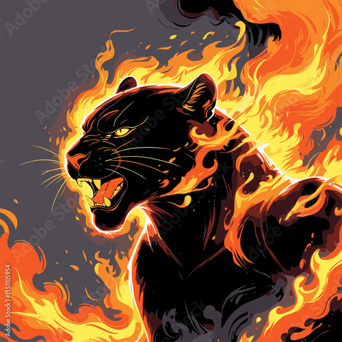 black panther picture on fire