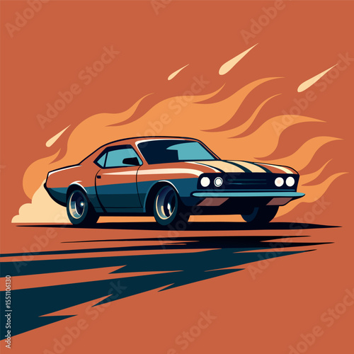 Classic Muscle Car Burning Rubber
