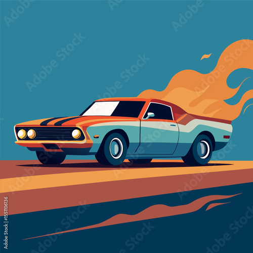 Classic Muscle Car Burning Rubber
