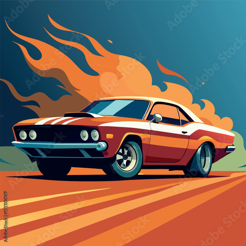 Classic Muscle Car Burning Rubber
