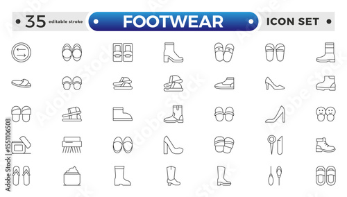 Footwear Outline Icon Set – Sneaker, Running Shoes, Casual and Athletic Styles. Editable stroke outline icon. 
