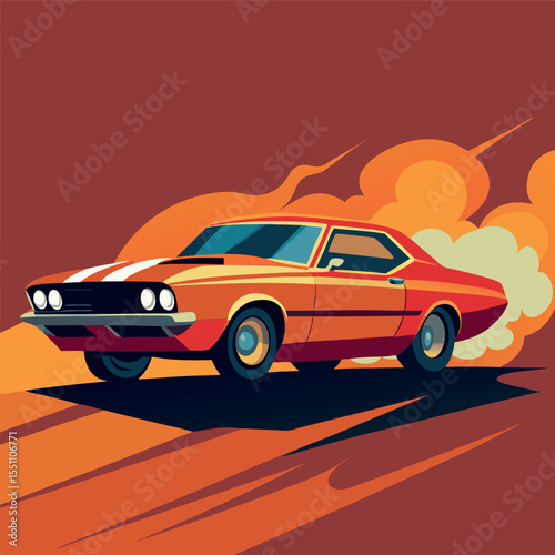 Classic Muscle Car Burning Rubber
