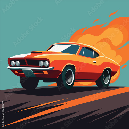 Classic Muscle Car Burning Rubber
