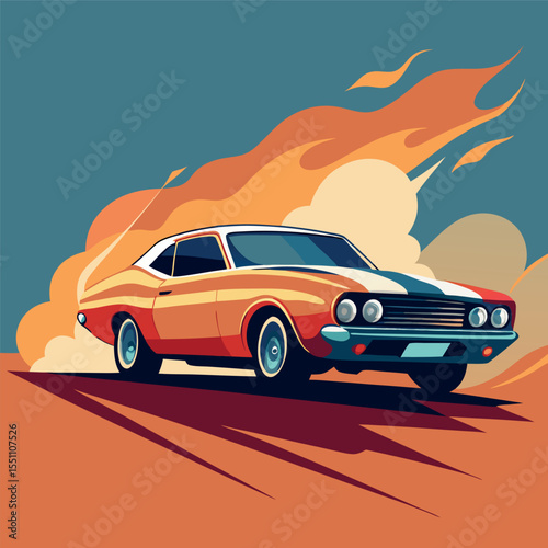 Classic Muscle Car Burning Rubber