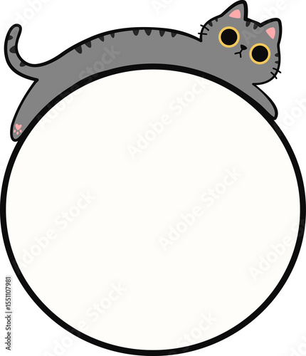 Cute Tabby Cat Lying Down on Round Frame Illustration for Adding Text or Branding