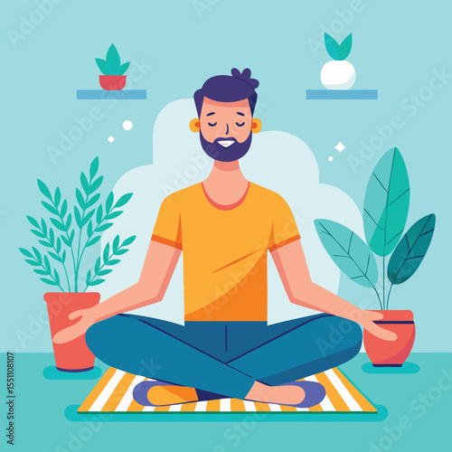 man doing yoga vector