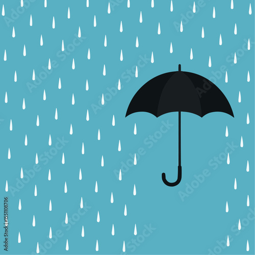 Rain drops on transparent background. Falling water drops. Nature rainfall and umbrella.