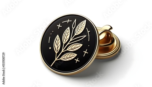 Empty enamel pin mockup - Blank round Black gold lapel badge mock up