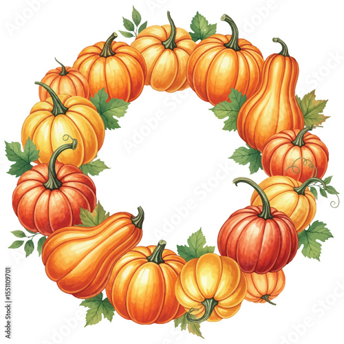 Fall Season Farm Fresh Pumpkin Circle Frame Illustration