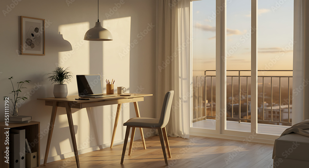 Fototapeta premium Sunny Home Office Workspace